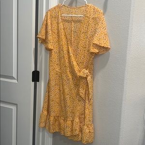 Yellow Floral Wrap Dress